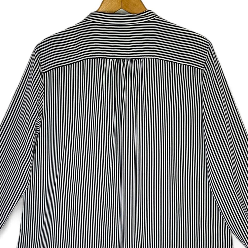 Ann Taylor Striped Button Down Collarless Shirt Size L Black White Stripes - Picture 4 of 9